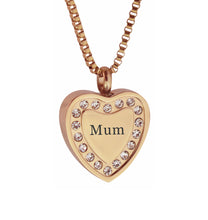 Mum Crystal Rose Gold Heart Cremation Urn Pendant