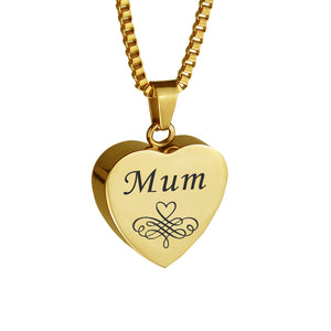 Mum Patterned Gold Heart Cremation Urn Pendant