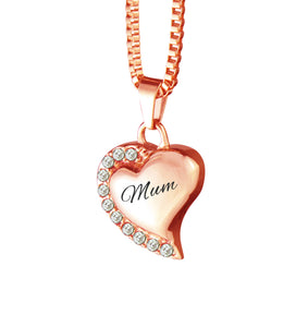 Mum Heart with Crystals Rose Gold Cremation Urn Pendant