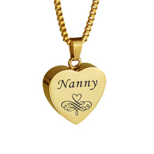 Nanny Patterned Gold Heart Cremation Urn Pendant
