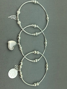 Sterling Silver Heart with Crystals Cremation Urn Stacking Bracelet