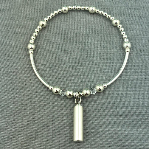 Silver Cylinder Pendant Ashes Urn Stacking Bracelet | Love to Treasure