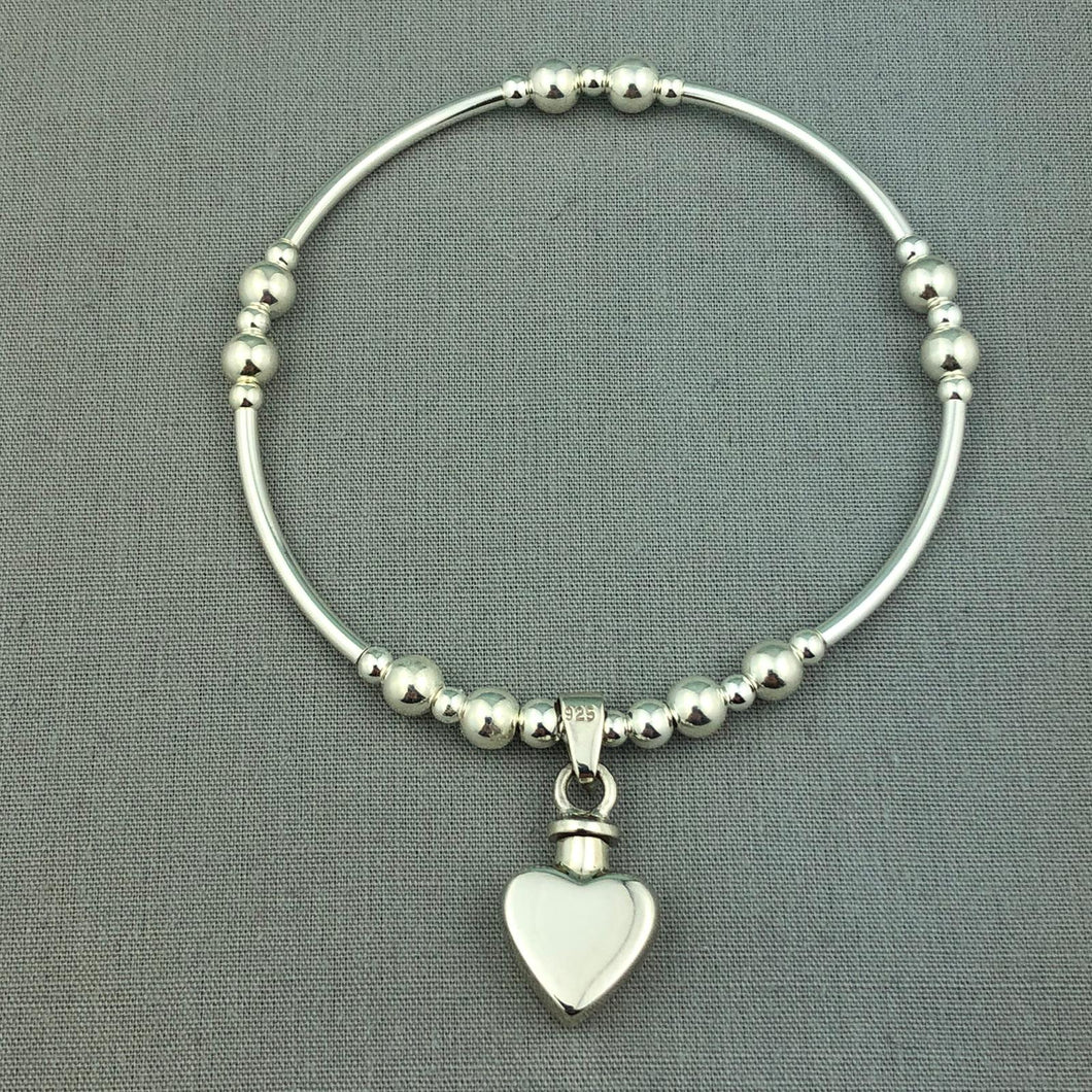 Sterling Silver Heart Cremation Urn Stacking Bracelet