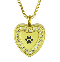 Paw Crystal Gold Heart Cremation Urn Pendant