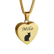 Personalised Cat Gold Heart Pet Cremation Urn Pendant