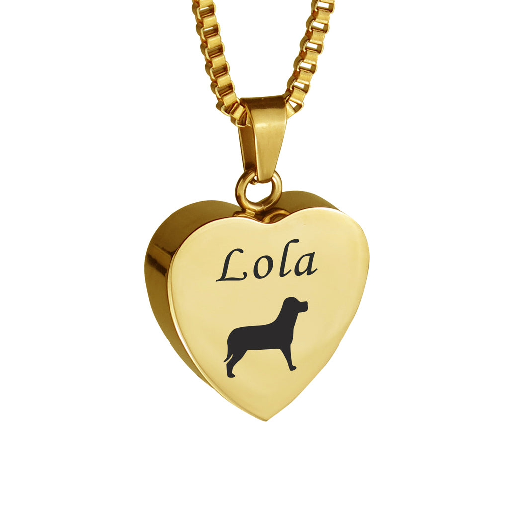 Personalised Dog Gold Heart Pet Cremation Urn Pendant