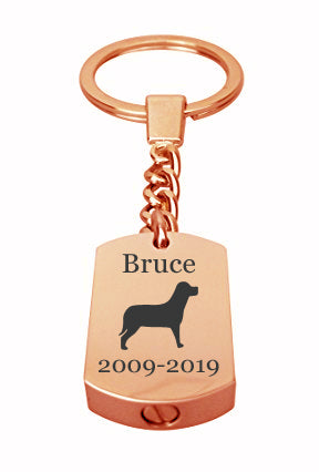Personalised Dog Rose Gold Cremation Urn Keychain Keyring