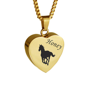 Personalised Horse Gold Heart Pet Cremation Urn Pendant