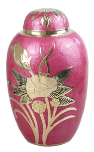 Large Pink & Gold Flowers Adult or Pet Ashes Urn | Love to Treasure