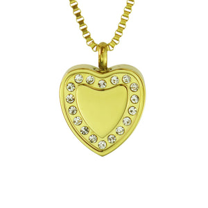 Crystal Gold Heart Cremation Urn Pendant - Optional Personalisation