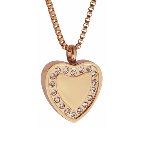 Crystal Rose Gold Heart Cremation Urn Pendant - Optional Personalisation