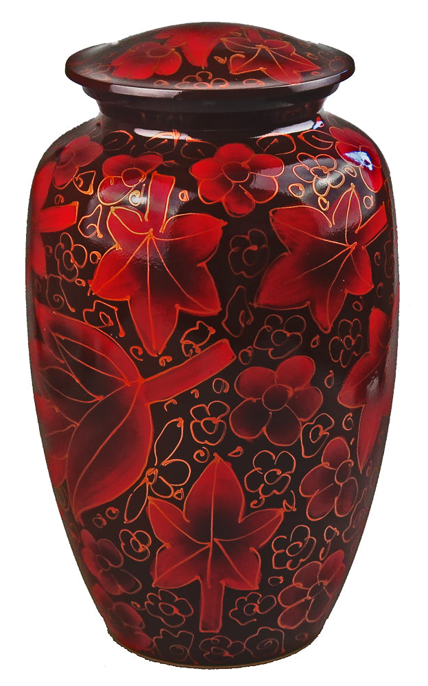 Large Red Autumn Leaves Adult or Pet Ashes Urn | Love to Treasure