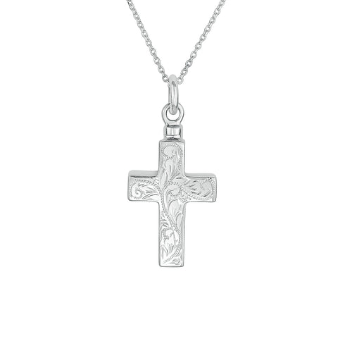 Sterling Silver Vintage Cross Cremation Urn Pendant with Optional Personalisation