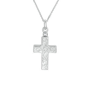 Sterling Silver Vintage Cross Cremation Urn Pendant with Optional Personalisation