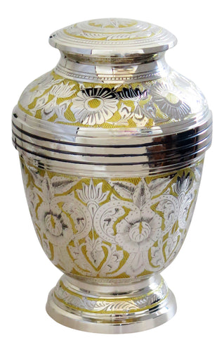 Large Silver and Gold Vintage Pattern Adult Brass Urn