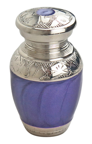 Miniature Silver with Purple Enamel Keepsake Urn
