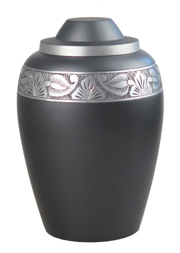 Large Aluminium Slate Grey Urn with Silver Pattern Adult Urn with Optional Personalisation