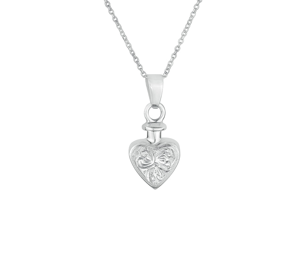 Sterling Silver Small Vintage Heart Cremation Urn Pendant
