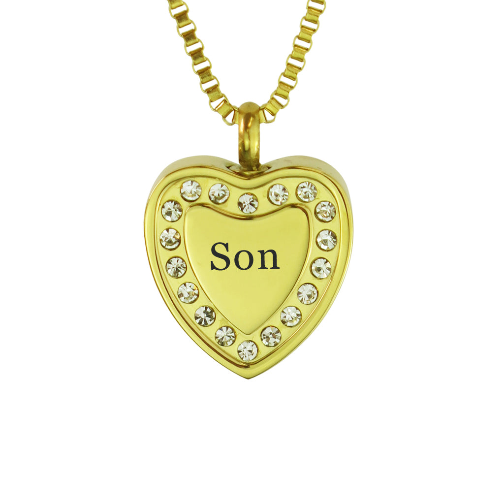 Son Crystal Gold Heart Cremation Urn Pendant