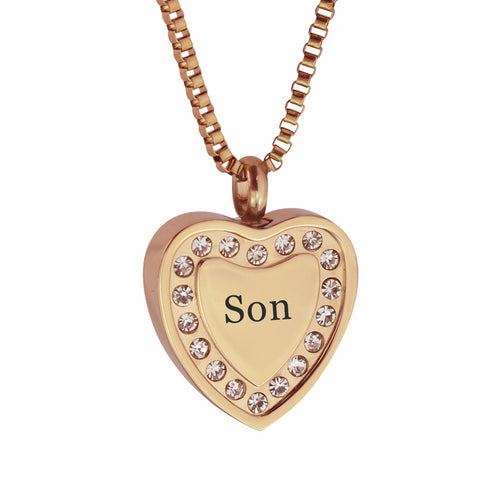 Son Crystal Rose Gold Heart Cremation Urn Pendant