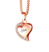 Son Heart with Crystals Rose Gold Cremation Urn Pendant