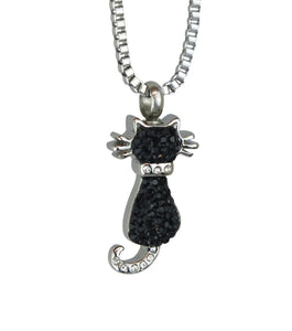 Black Crystal Cat Pet Urn for Ash Pendant Necklace | Love to Treasure