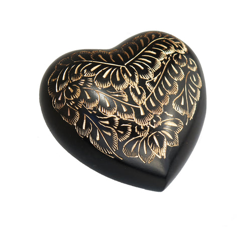 Vintage Heart in Black and Gold Brass Keepsake Urn