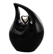 Large Black Enamel with Silver Heart Teardrop Adult Urn