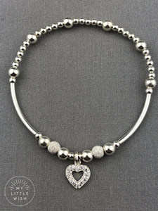 Sterling Silver Crystal Open Heart Stacking Bracelet