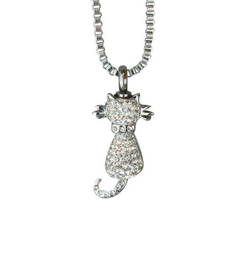 Clear Crystal Cat Pet Cremation Urn Pendant | Love to Treasure