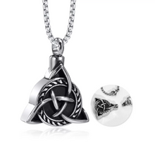 Celtic Trinity Knot Urn Pendant Necklace Black and Silver Plated Cremation Urn Pendant