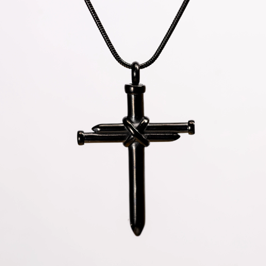 Black Nail Cross Cremation Urn Pendant