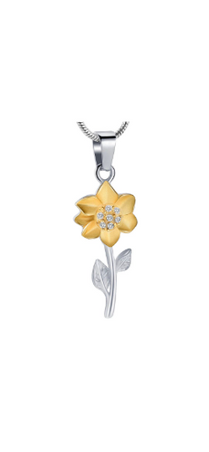 Silver and Gold Flower Cremation Urn Pendant