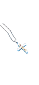 Silver and Gold Flower Wrapped Cross Cremation Urn Pendant