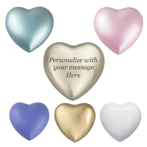Silver Gold Blue Pink Purple White Personalised Heart Urn Keepsake Ashes Cremation Memorial