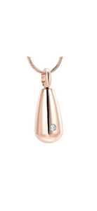 Rose Gold Teardrop with Crystal Cremation Urn Pendant