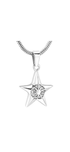 Silver Crystal Star Cremation Urn Pendant