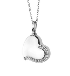 Sterling Silver Heart with Crystals Cremation Urn Pendant with Optional Engraved Personalisation
