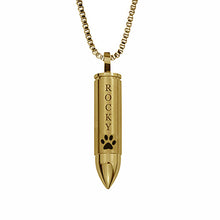 Personalised Paw Gold Bullet Cremation Urn Pendant