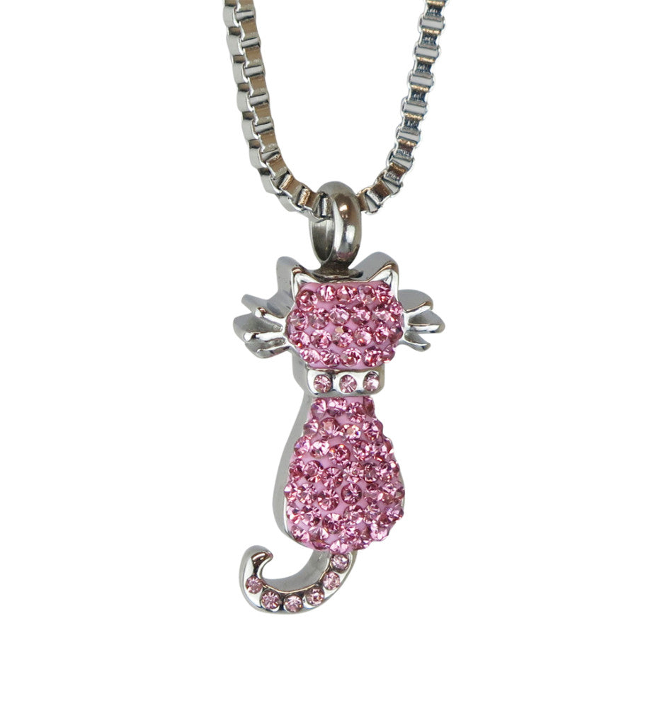 Pink Crystal Pet Cat Cremation Urn Pendant Necklace | Love to Treasure