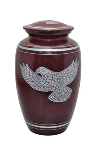 Large Aluminium Red and Silver Bird Adult Urn