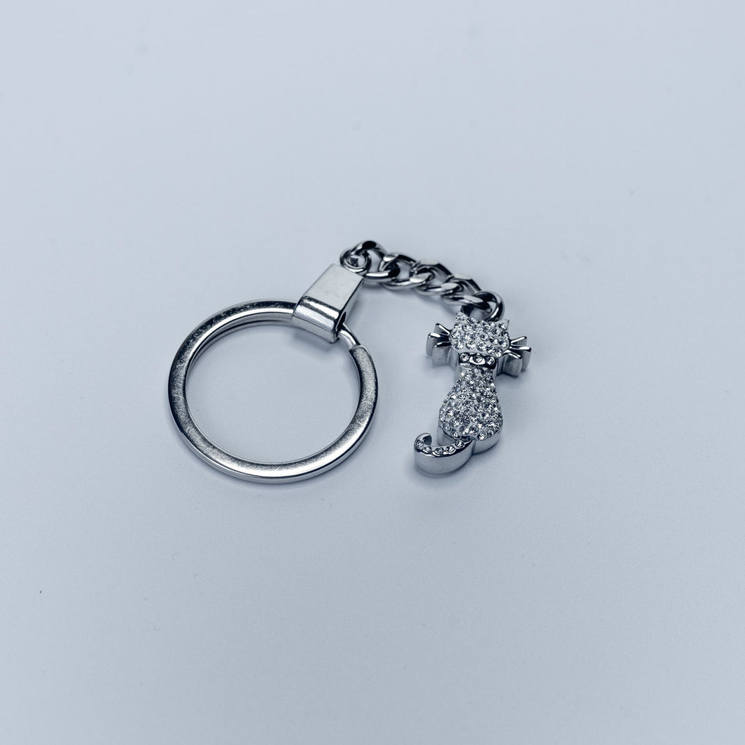 Silver Crystal Cat Shaped Cremation Urn Keyring with Optional Personalisation