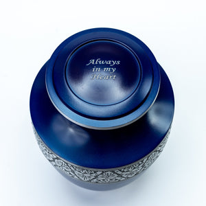 Navy Blue and Silver Adult Urn with Optional Personalised Engraving