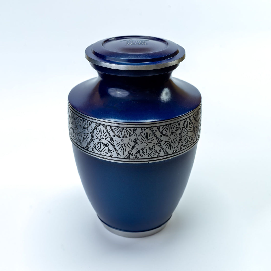 Navy Blue and Silver Adult Urn with Optional Personalised Engraving