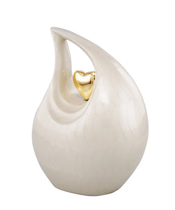 Large Pearl Enamel with Gold Heart Teardrop Adult Urn